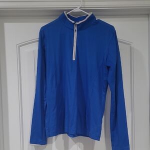 Womens Blue Long-Sleeve Quarter-Zip Top